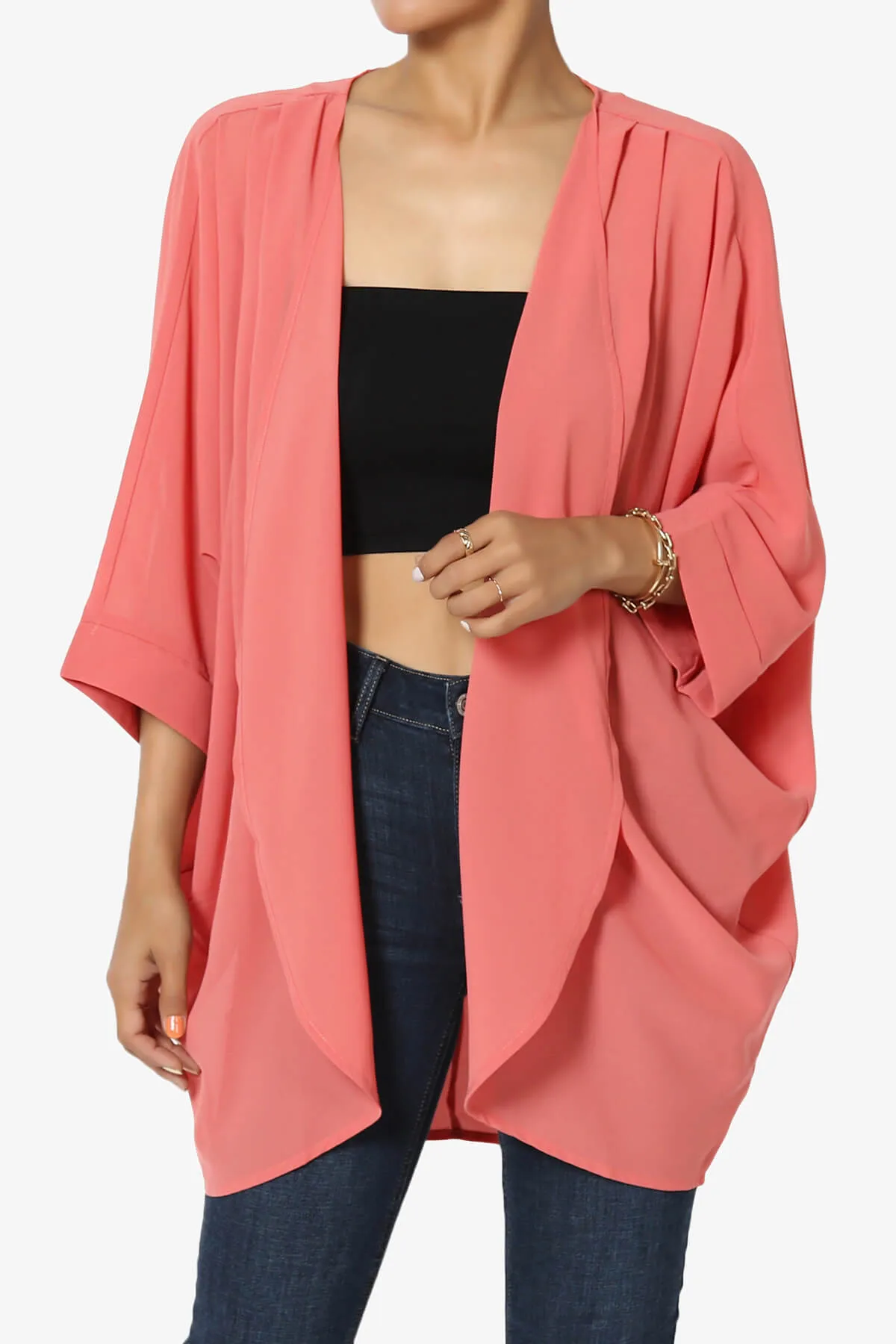 Blivia Pleated Kimono Chiffon Cardigan PLUS