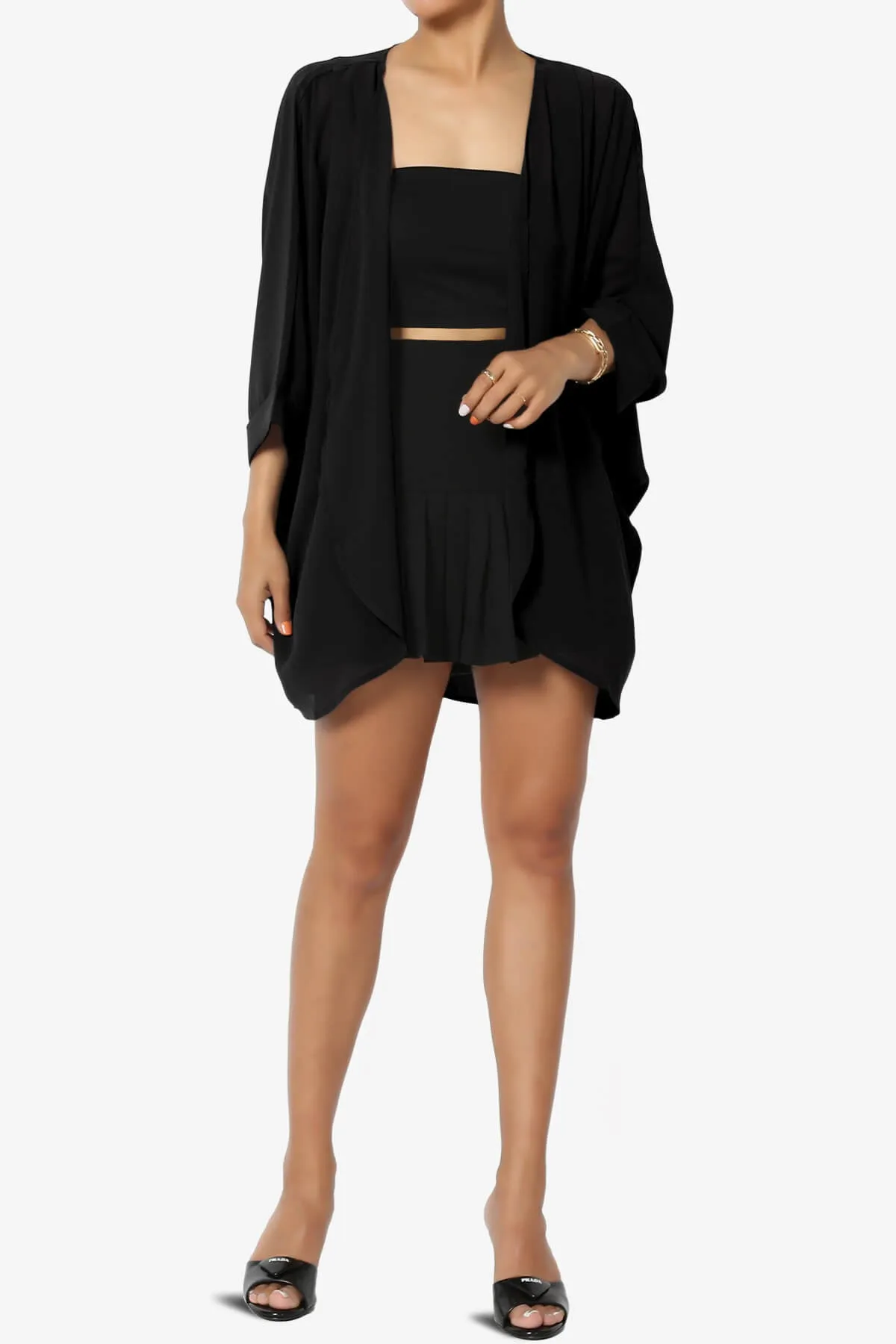 Blivia Pleated Kimono Chiffon Cardigan PLUS