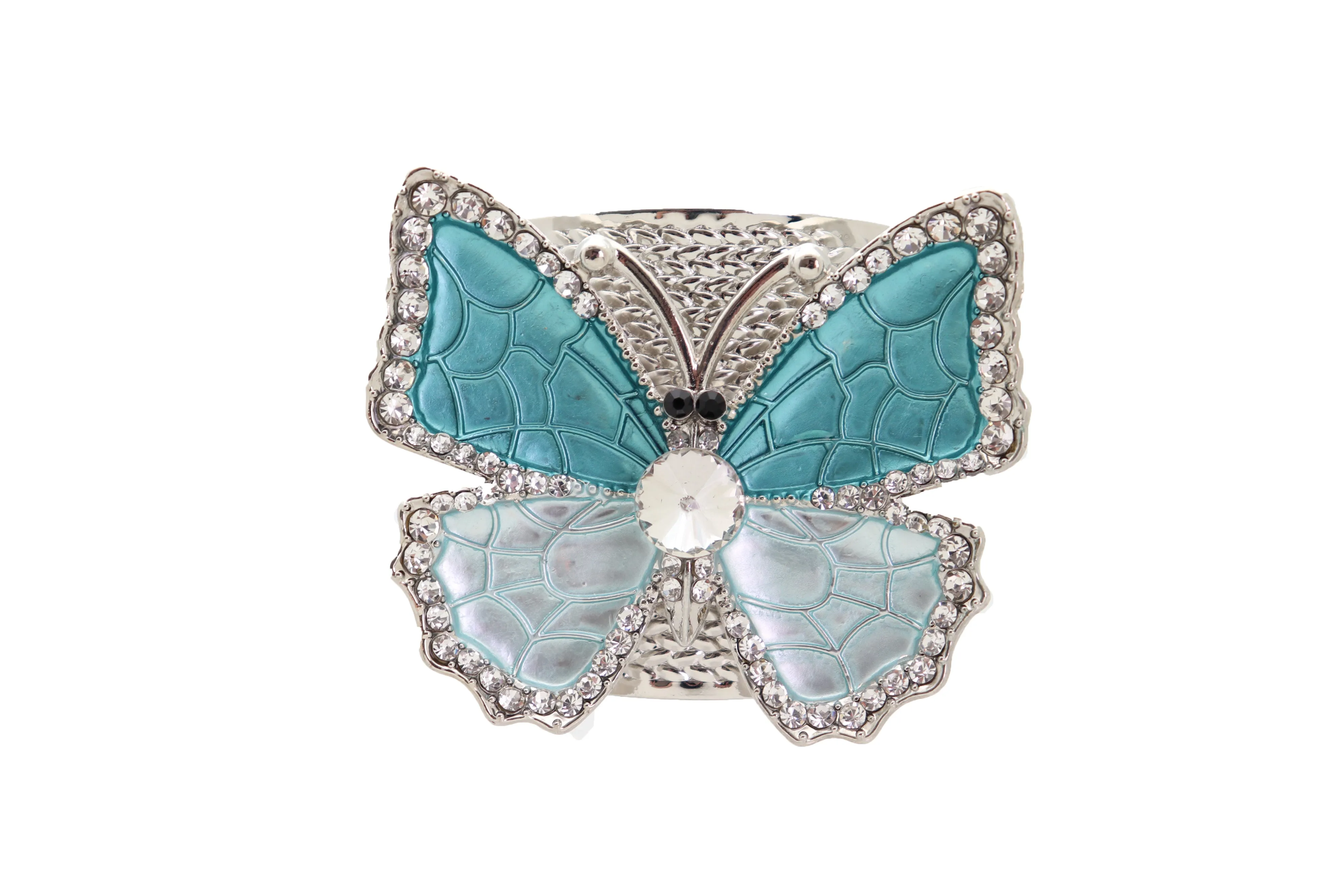 Blue Butterfly Silver Metal Cuff Bracelet Bling Dressy Fashion Hot Jewelry
