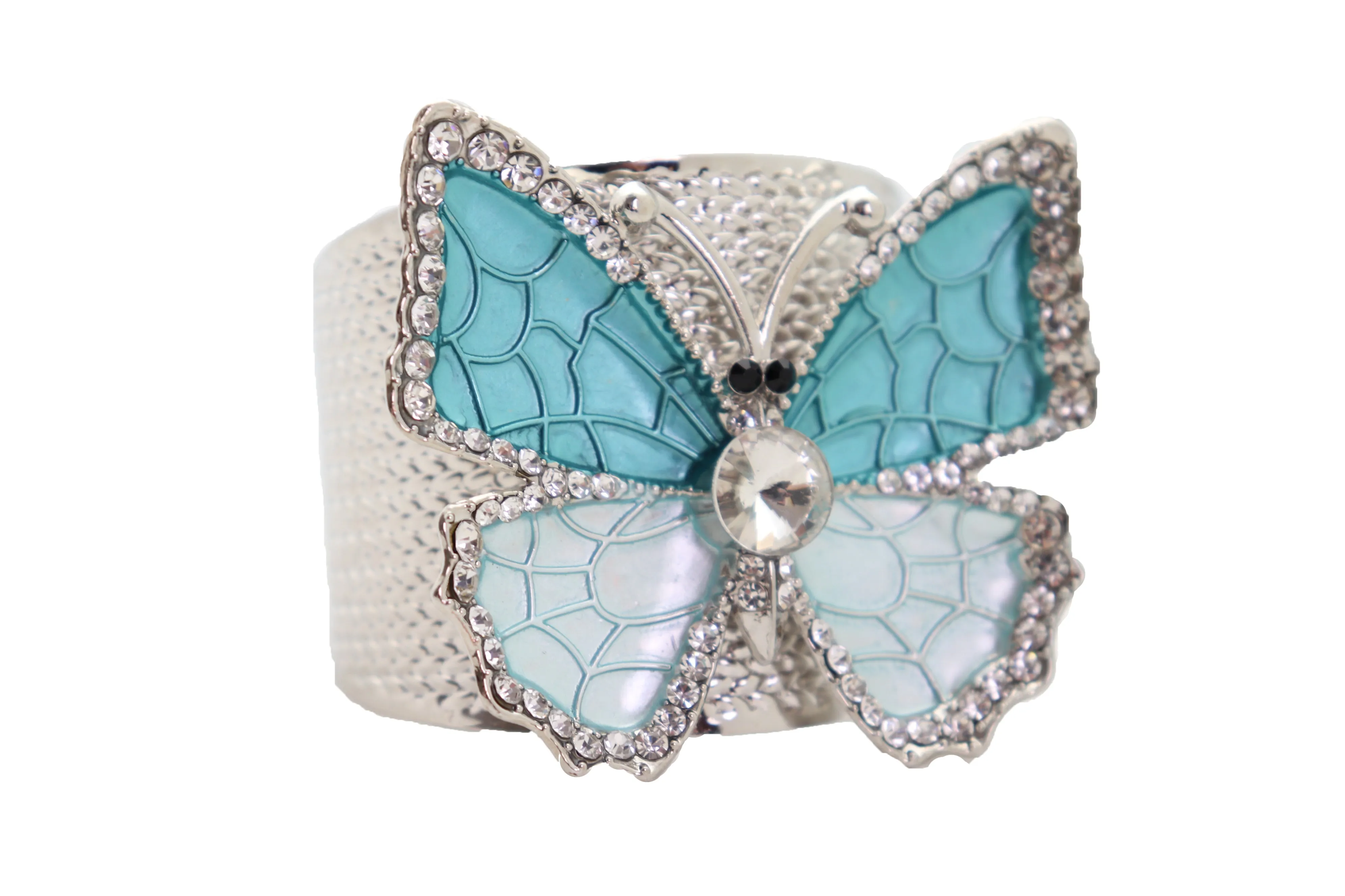 Blue Butterfly Silver Metal Cuff Bracelet Bling Dressy Fashion Hot Jewelry