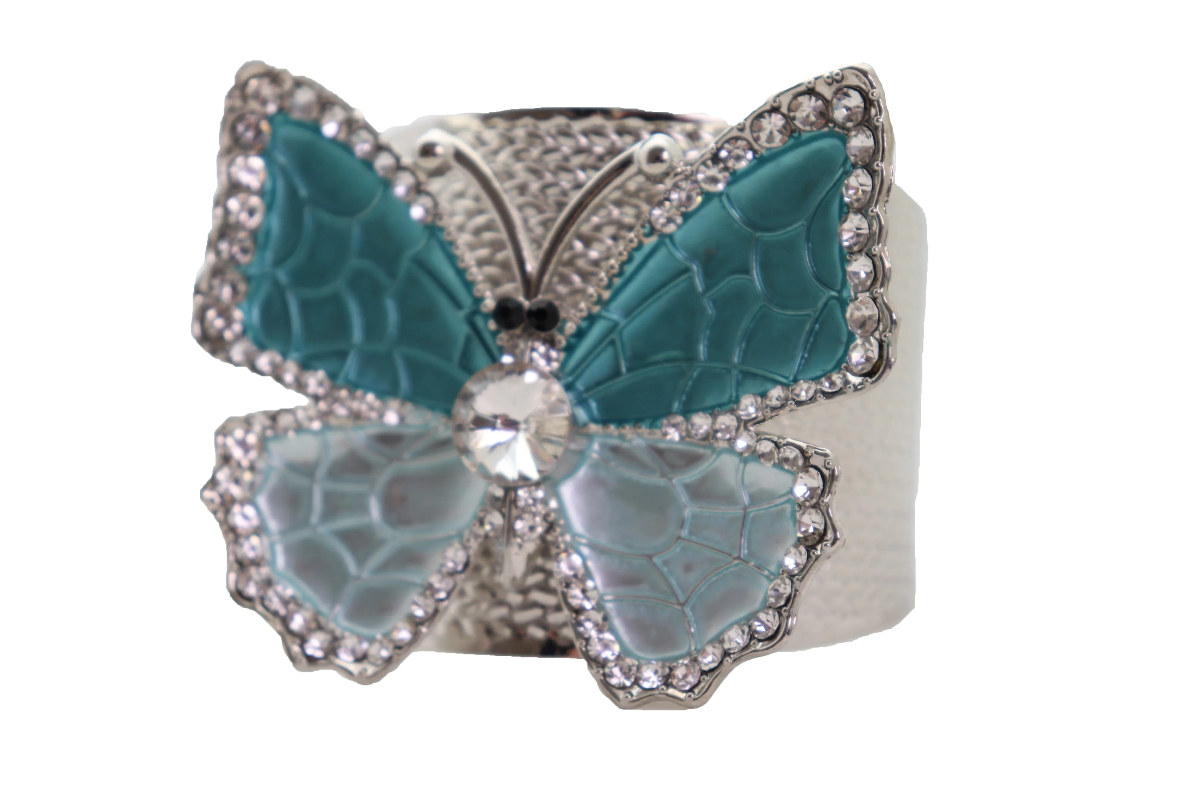 Blue Butterfly Silver Metal Cuff Bracelet Bling Dressy Fashion Hot Jewelry