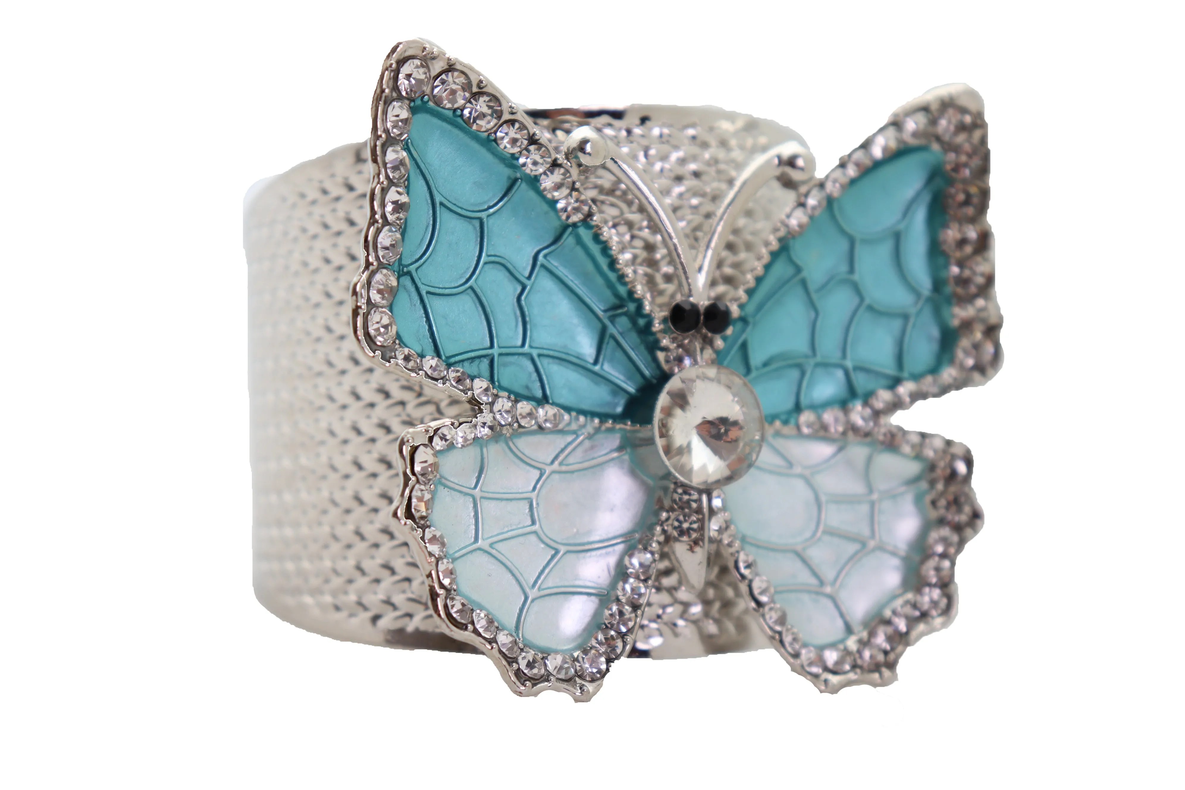 Blue Butterfly Silver Metal Cuff Bracelet Bling Dressy Fashion Hot Jewelry