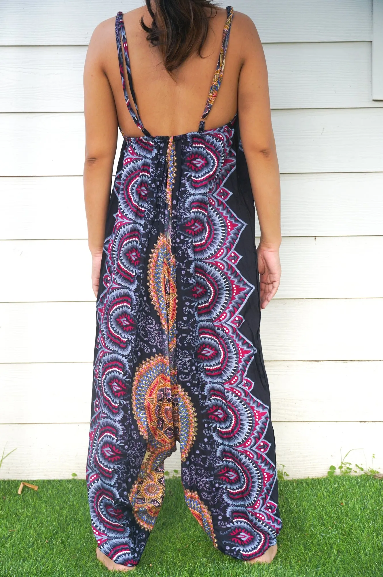 Bohemian Harem Jumpsuit- Black Multi Mandala