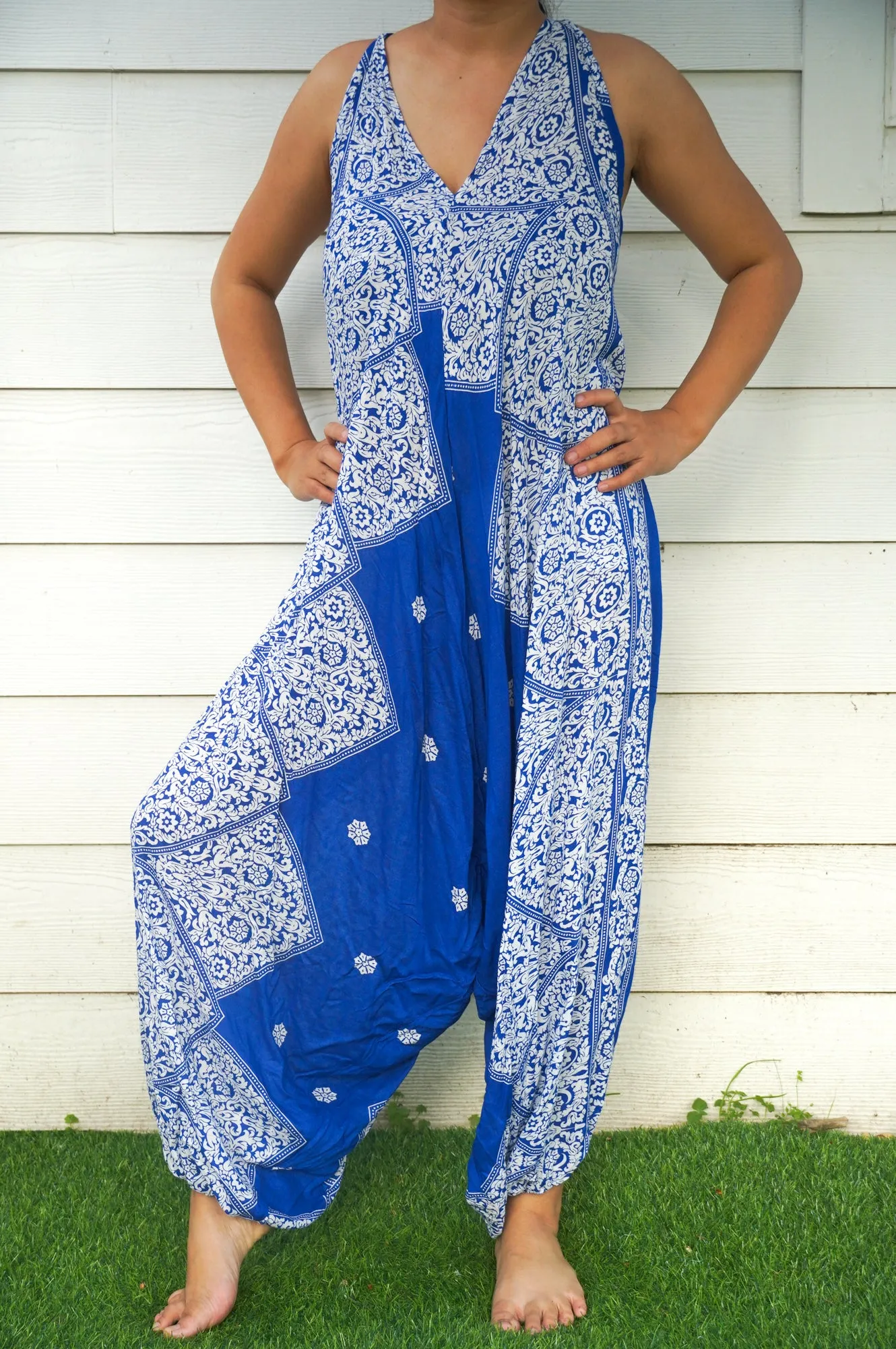Bohemian Harem Jumpsuit- Blue Lotus