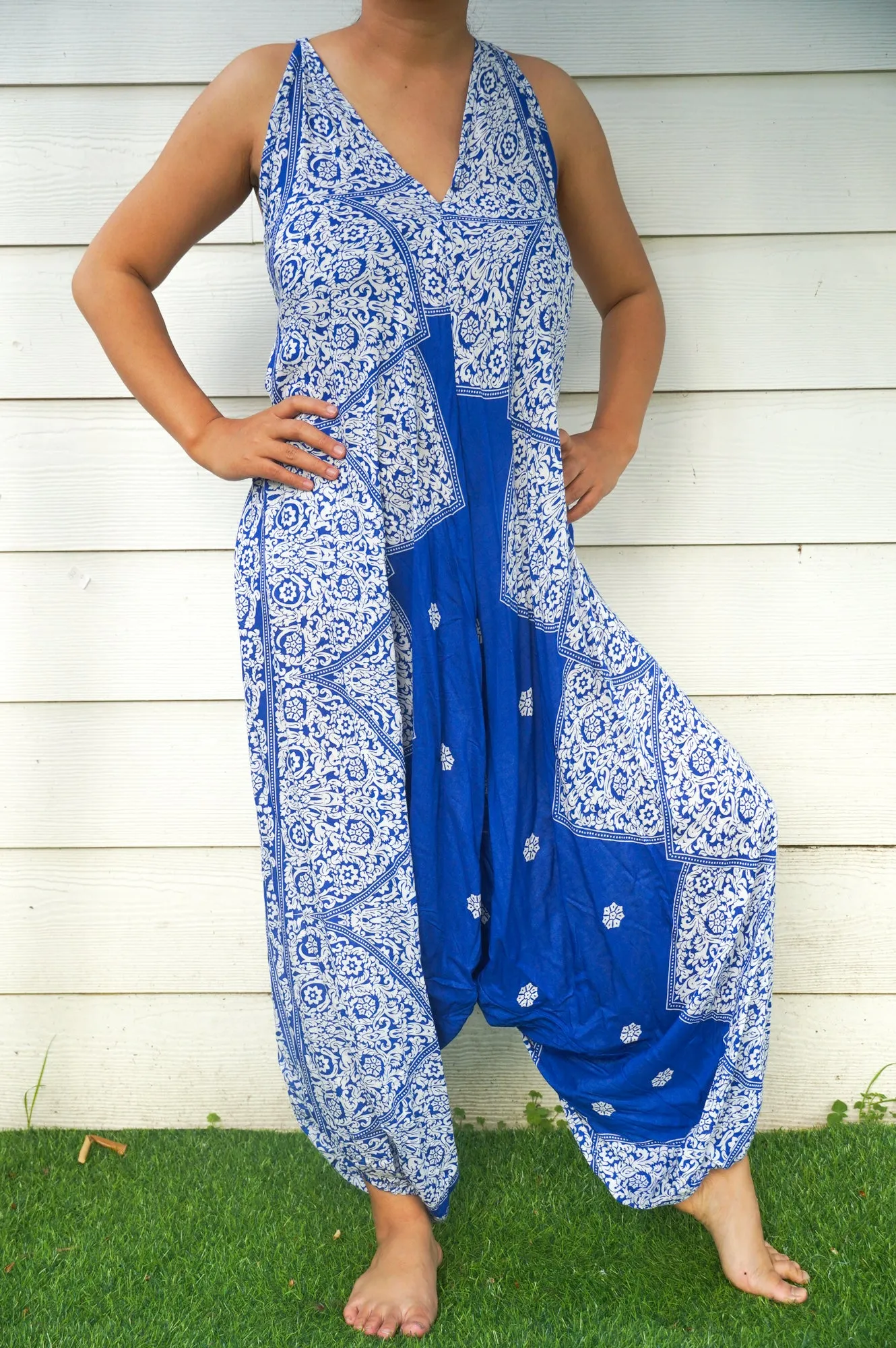 Bohemian Harem Jumpsuit- Blue Lotus
