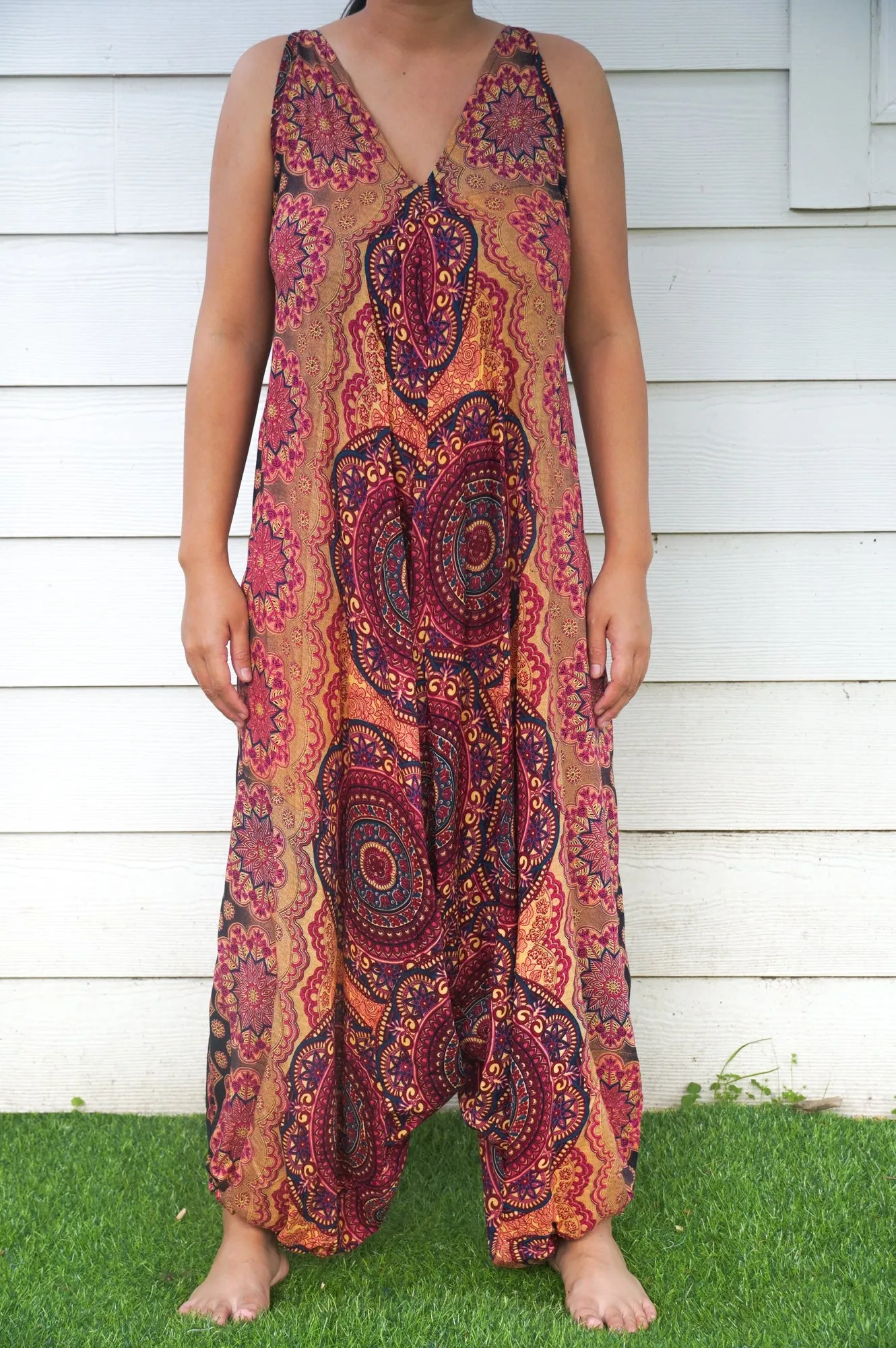 Bohemian Harem Jumpsuit- Orange Mandala