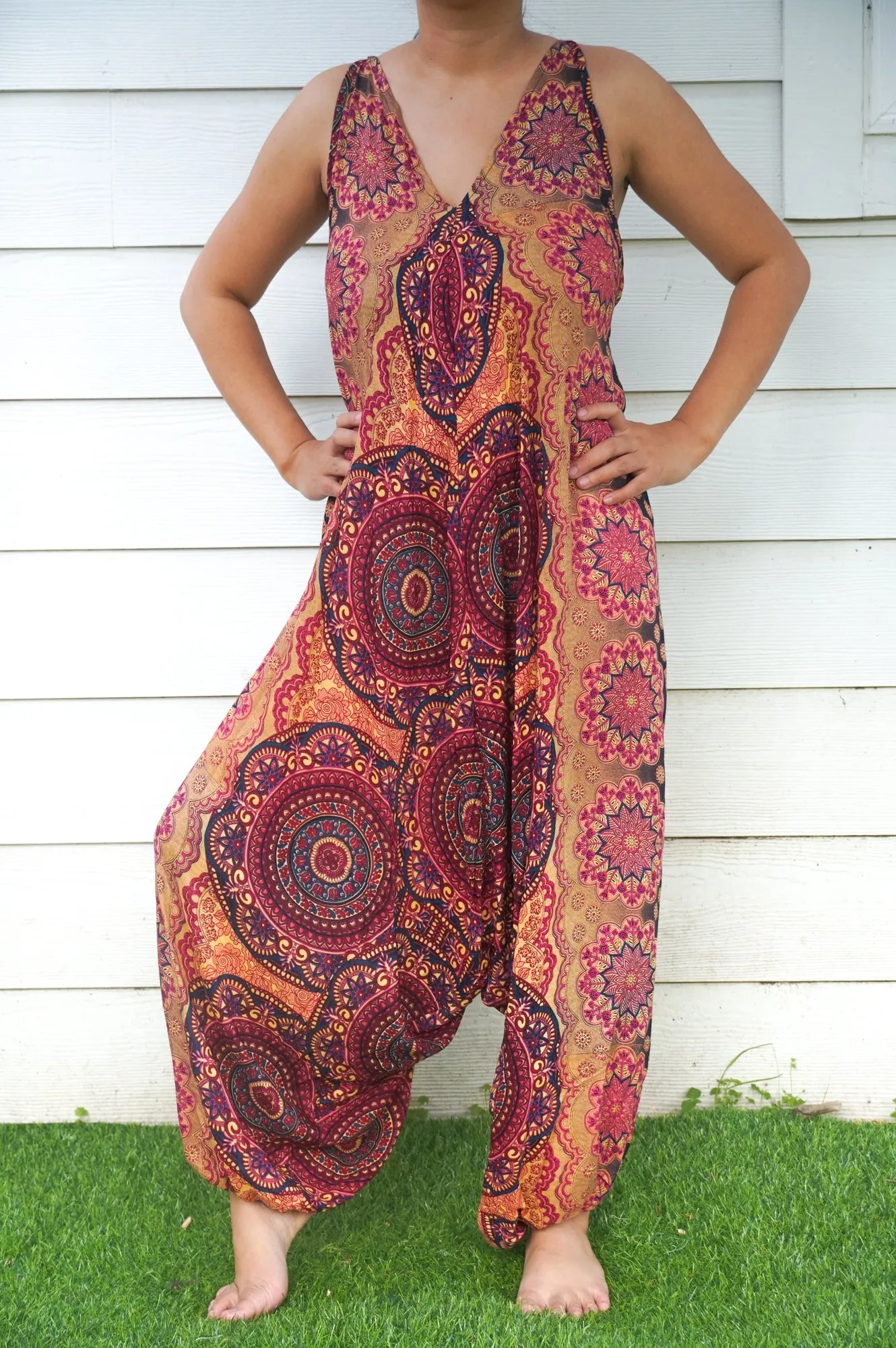Bohemian Harem Jumpsuit- Orange Mandala