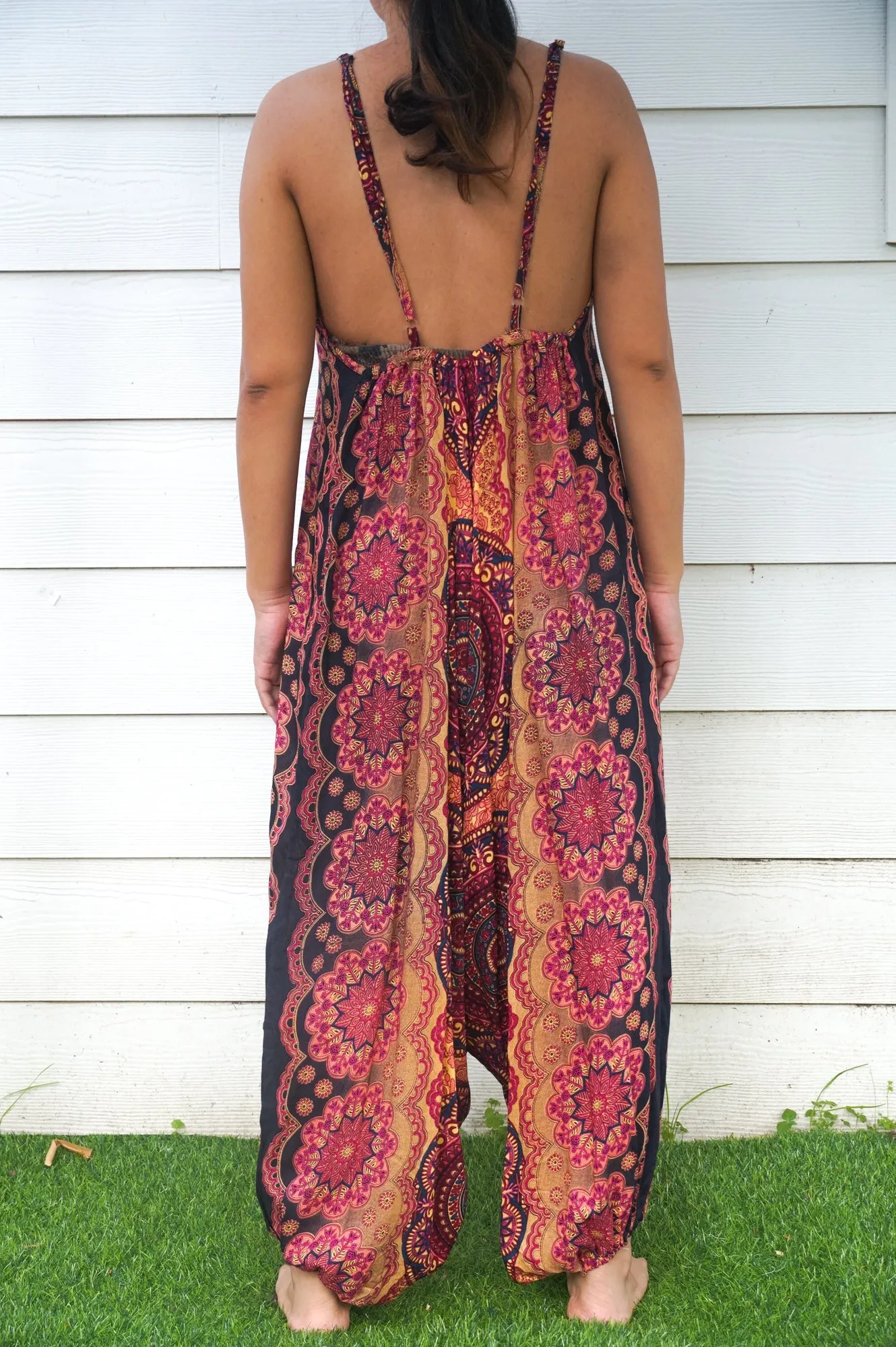Bohemian Harem Jumpsuit- Orange Mandala