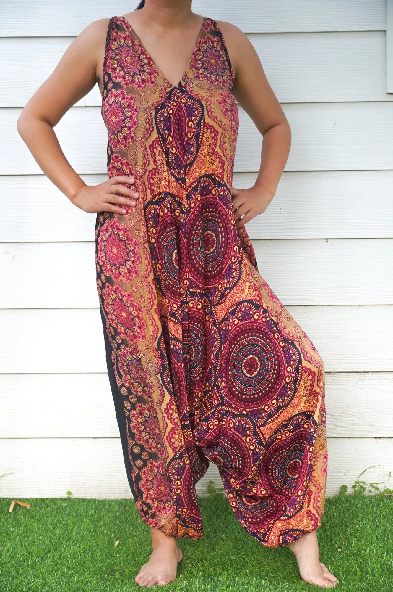 Bohemian Harem Jumpsuit- Orange Mandala