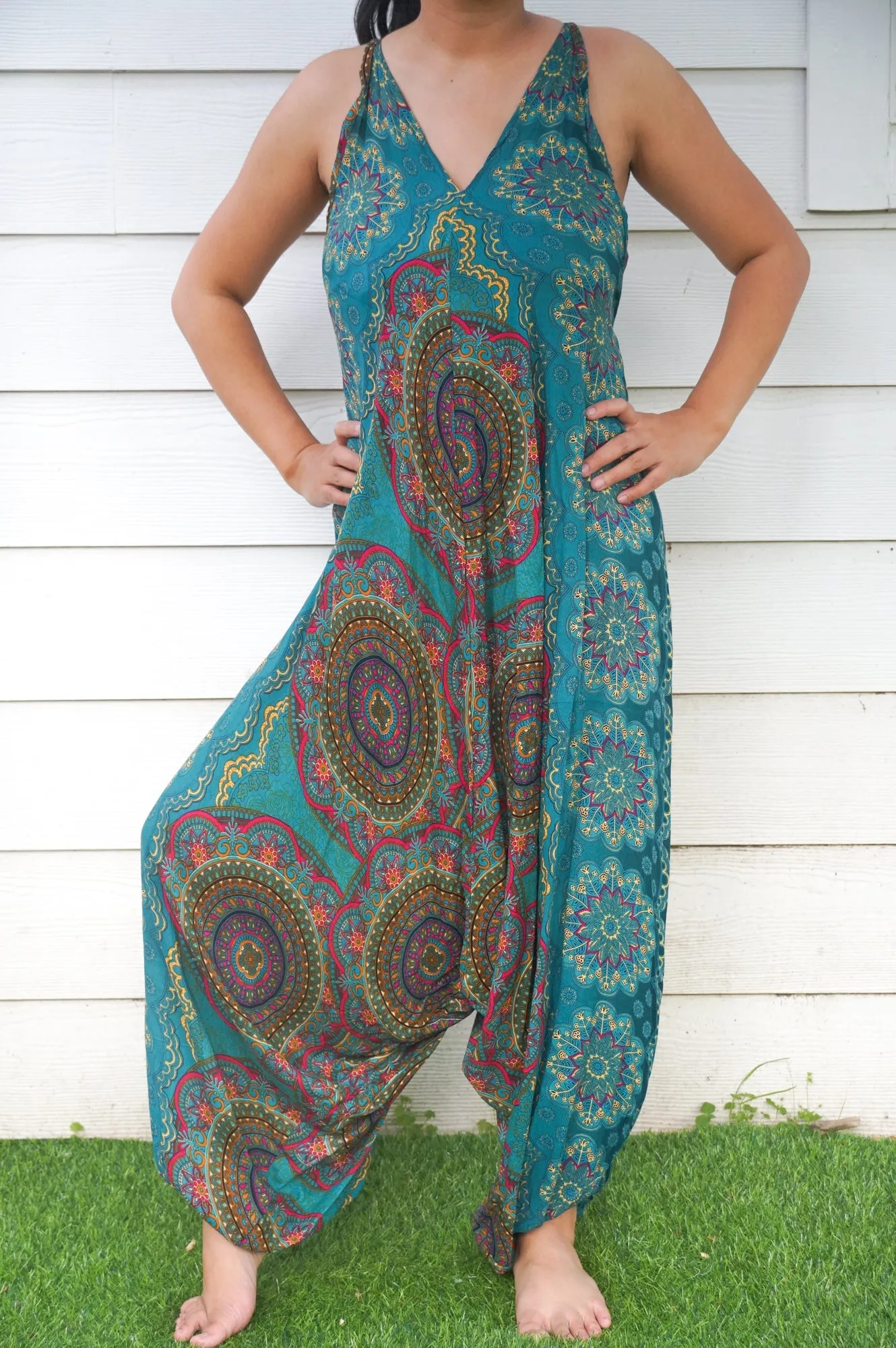 Bohemian Harem Jumpsuit- Teal Mandala