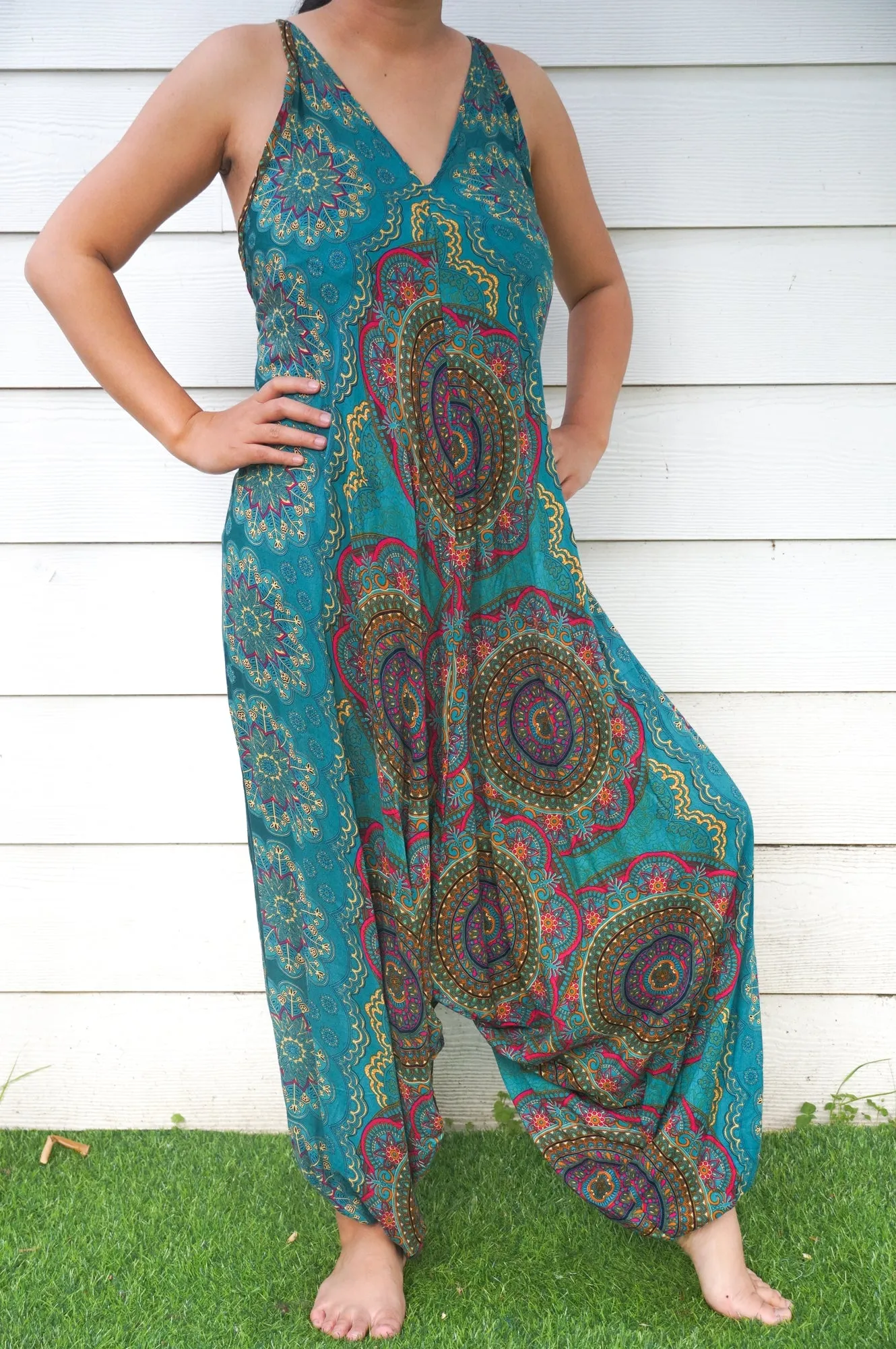 Bohemian Harem Jumpsuit- Teal Mandala