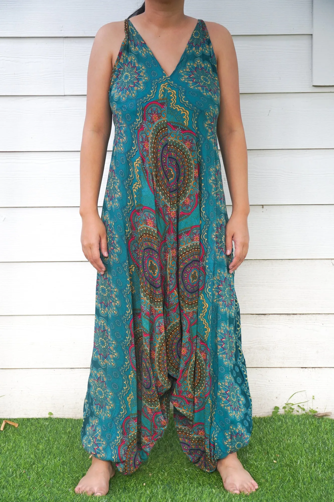 Bohemian Harem Jumpsuit- Teal Mandala