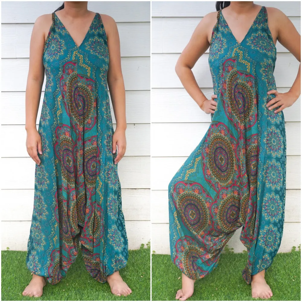 Bohemian Harem Jumpsuit- Teal Mandala