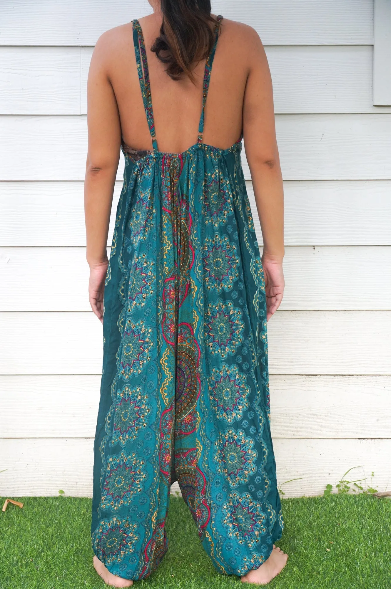 Bohemian Harem Jumpsuit- Teal Mandala