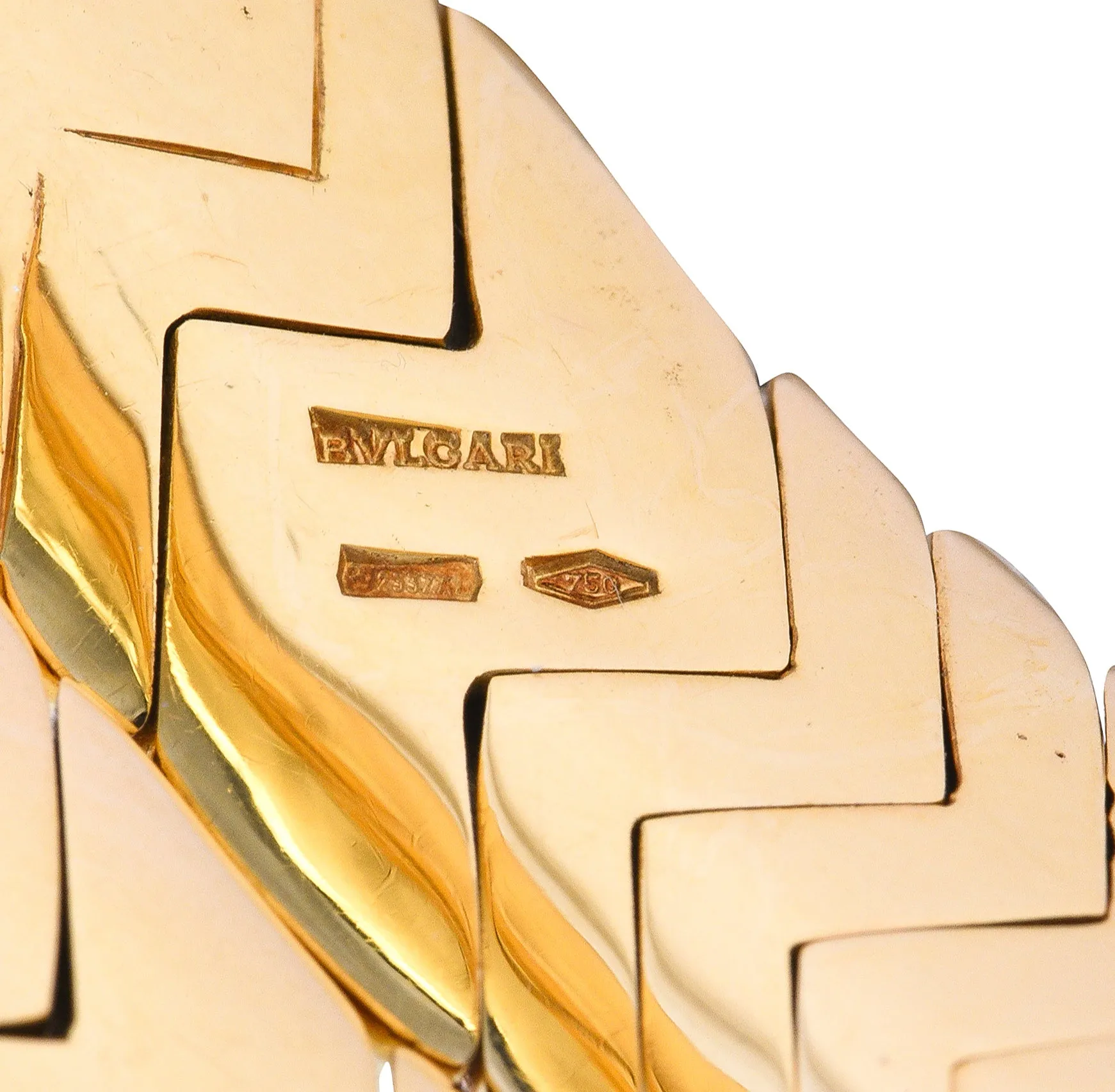 Bulgari 1990's 18 Karat Yellow Gold Chevron Spiga Wrap Vintage Bangle Bracelet