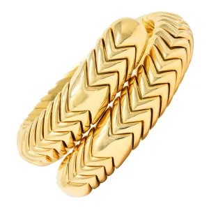 Bulgari 1990's 18 Karat Yellow Gold Chevron Spiga Wrap Vintage Bangle Bracelet