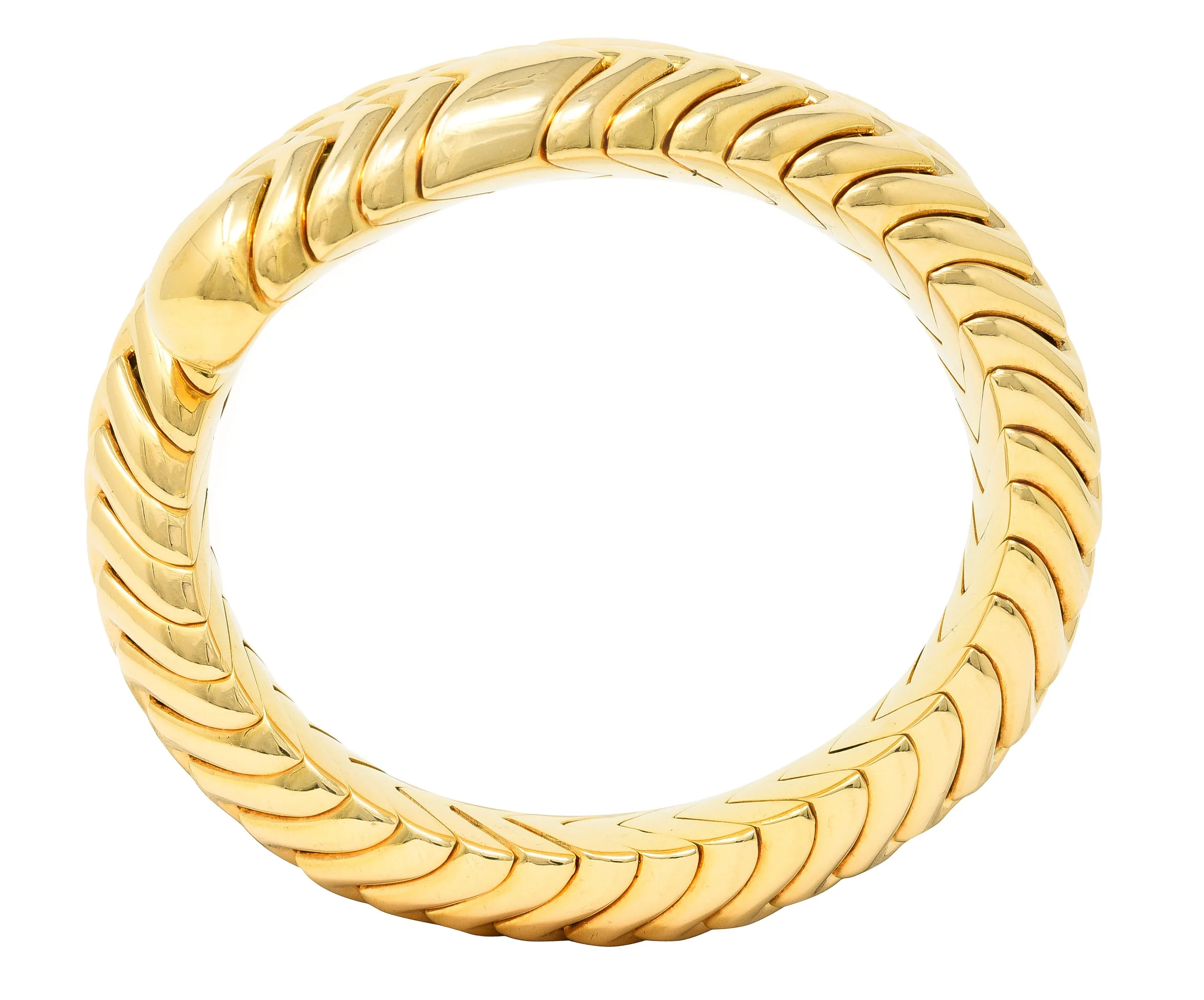Bulgari 1990's 18 Karat Yellow Gold Chevron Spiga Wrap Vintage Bangle Bracelet