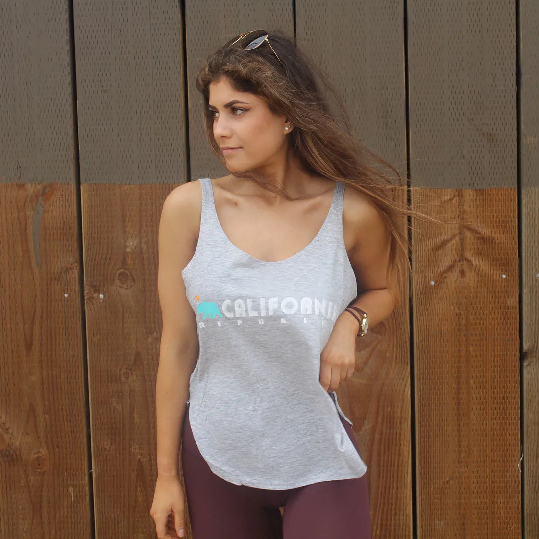 California Republic Vintage No Stripe Side Slit Tank Top in Athletic Grey