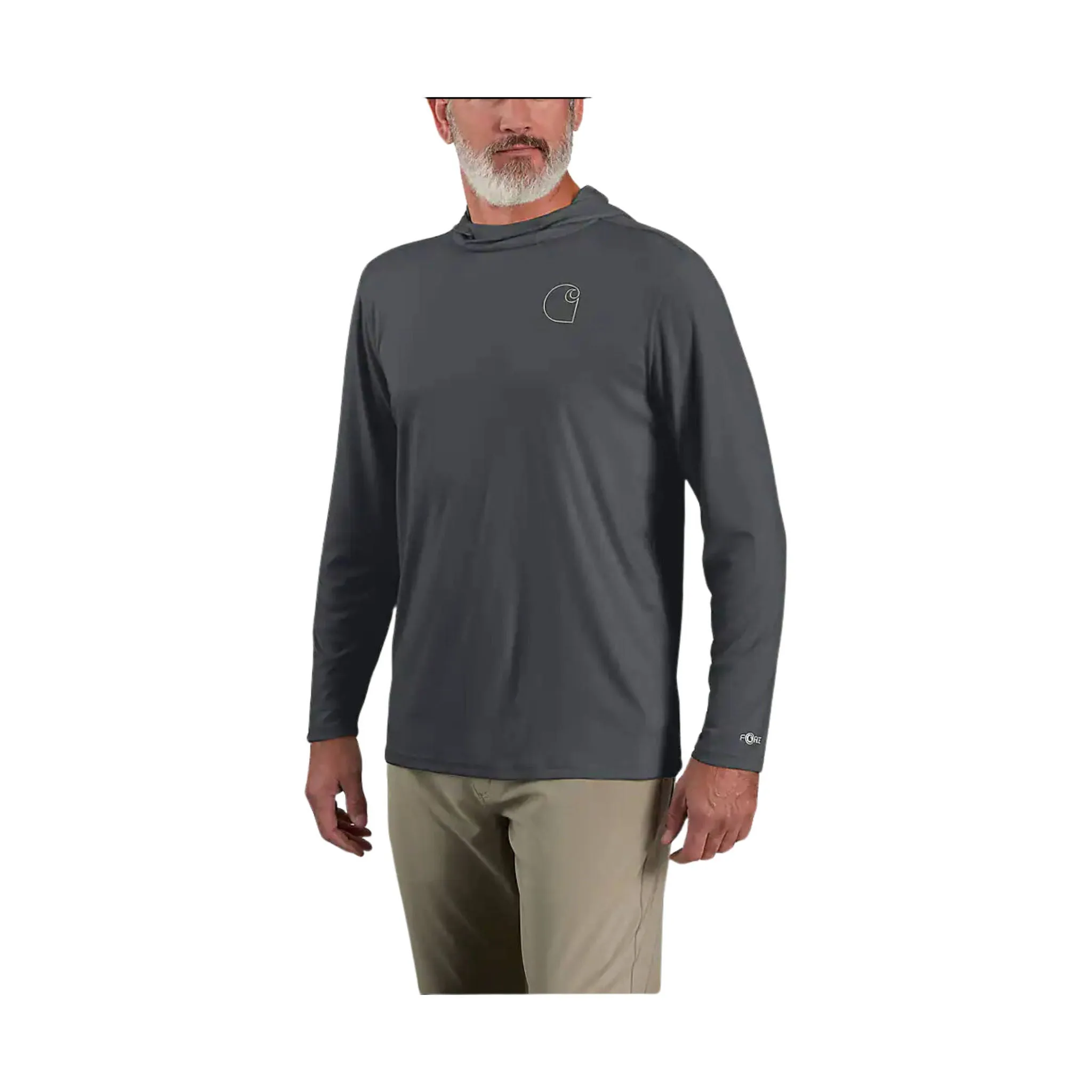 Carhartt Men's Force Sun Defender Lightweight Long Sleeve Hooded Logo Graphic T Shirt - Steel