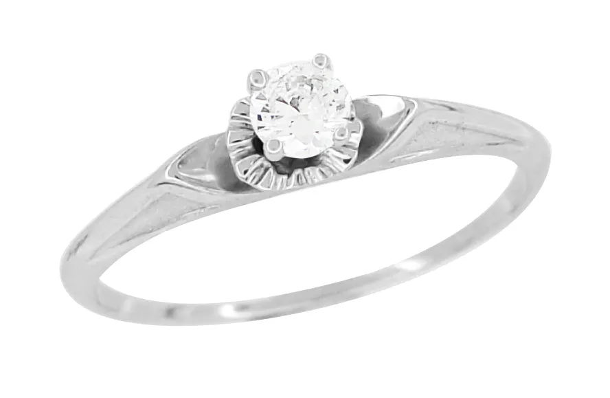Caura Mid Century Modern Vintage Diamond Engagement Ring in 14K White Gold