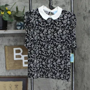 Cece Womens Printed Collared Top 7039609 Black Multi M