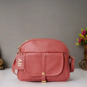 Classy Leather Customized Chain Sling Bag - Peach