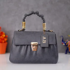 Classy Leather Customized Chain Sling Bag with Handle - Grey