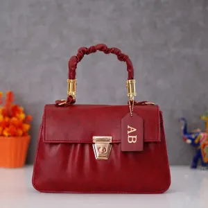 Classy Leather Customized Chain Sling Bag with Handle - Maroon
