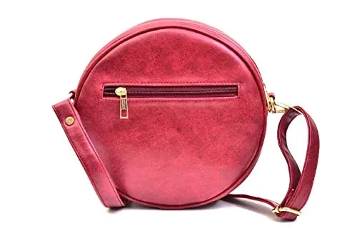 Classy Leather Customized Chained Sling Bag Round   Men's Wallet - Maroon Grey