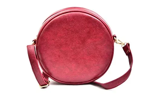Classy Leather Customized Chained Sling Bag Round   Men's Wallet - Maroon Grey