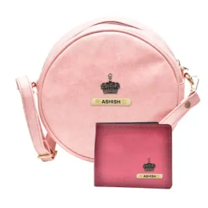Classy Leather Customized Chained Sling Bag Round   Men's Wallet - Peach Maroon