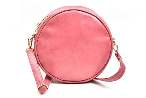 Classy Leather Customized Chained Sling Bag Round   Men's Wallet - Peach Maroon