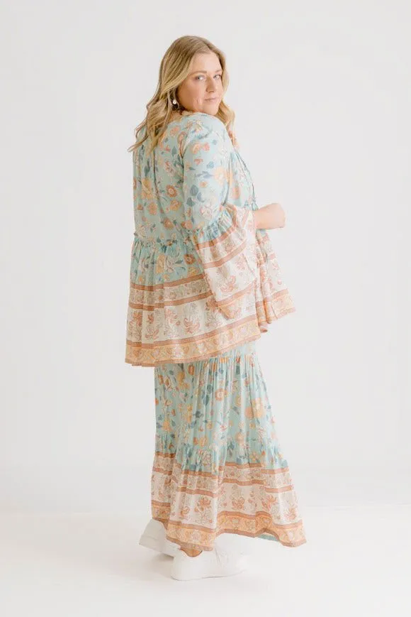 Clementine Printed Top - Sea Green