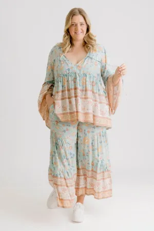 Clementine Printed Top - Sea Green