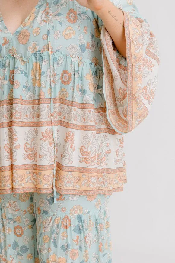 Clementine Printed Top - Sea Green