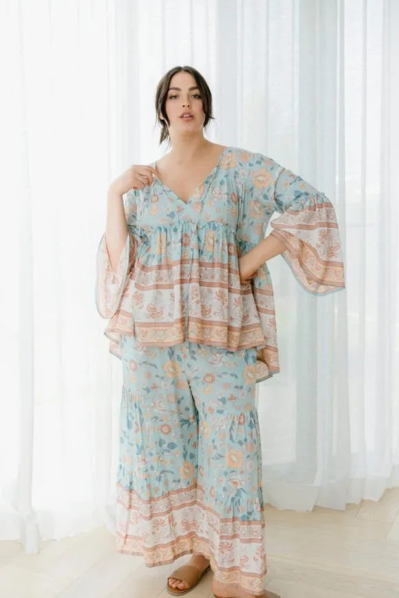 Clementine Printed Top - Sea Green