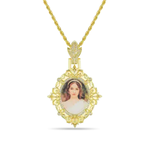 Custom Greek Pattern Vintage Oval Photo Pendant