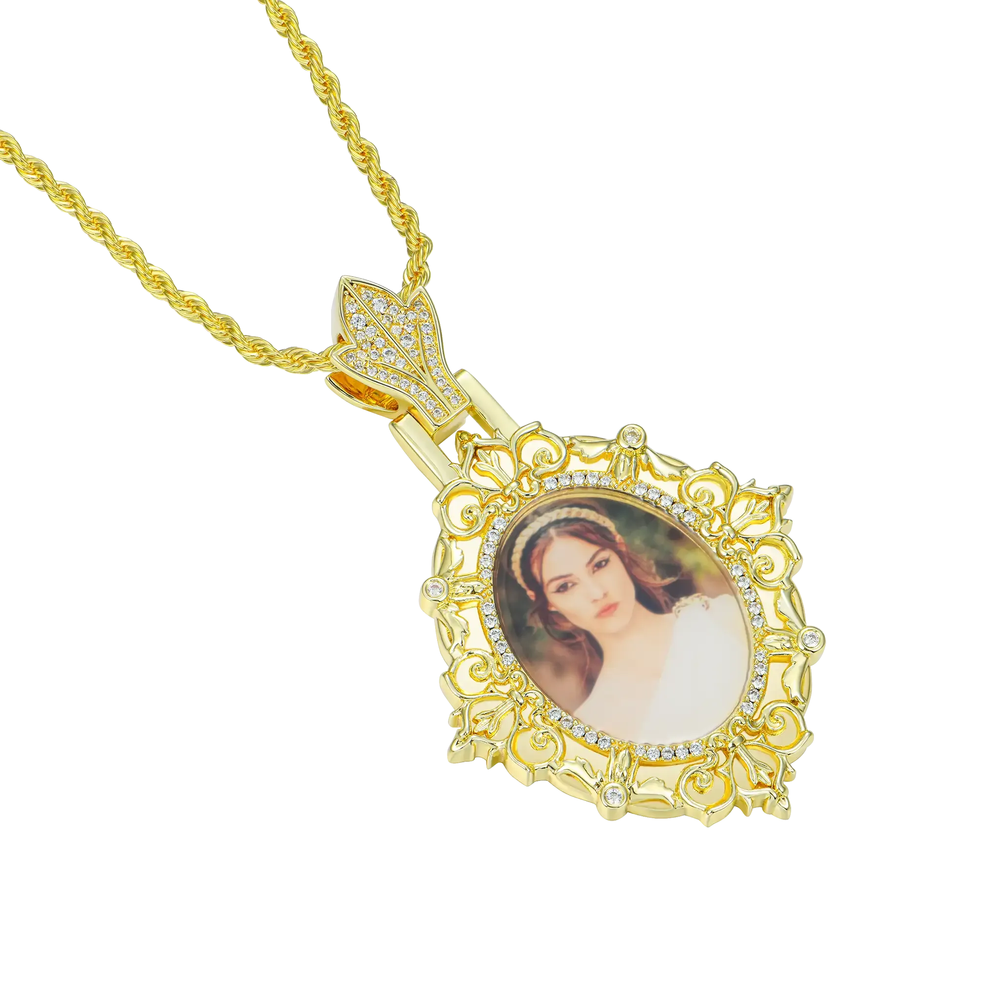 Custom Greek Pattern Vintage Oval Photo Pendant