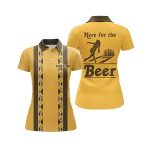 Custom Name Here For The Beer Yellow Retro Bowling - Personalized Women Polo