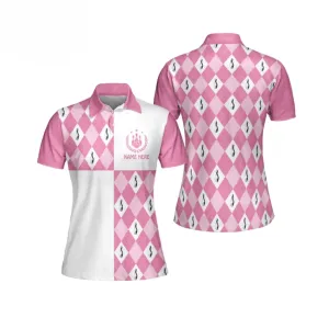 Custom Name Pattern Argyle Retro Bowling - Personalized Women Polo