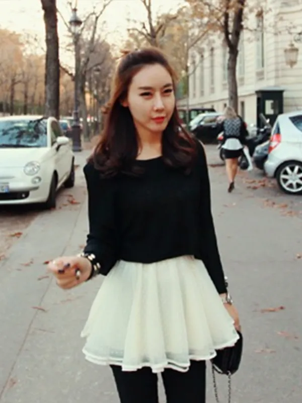 cutout sweater and puffy skirt set