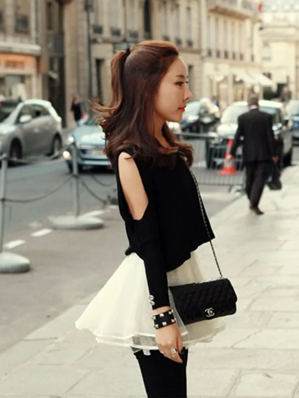 cutout sweater and puffy skirt set