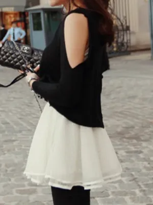 cutout sweater and puffy skirt set