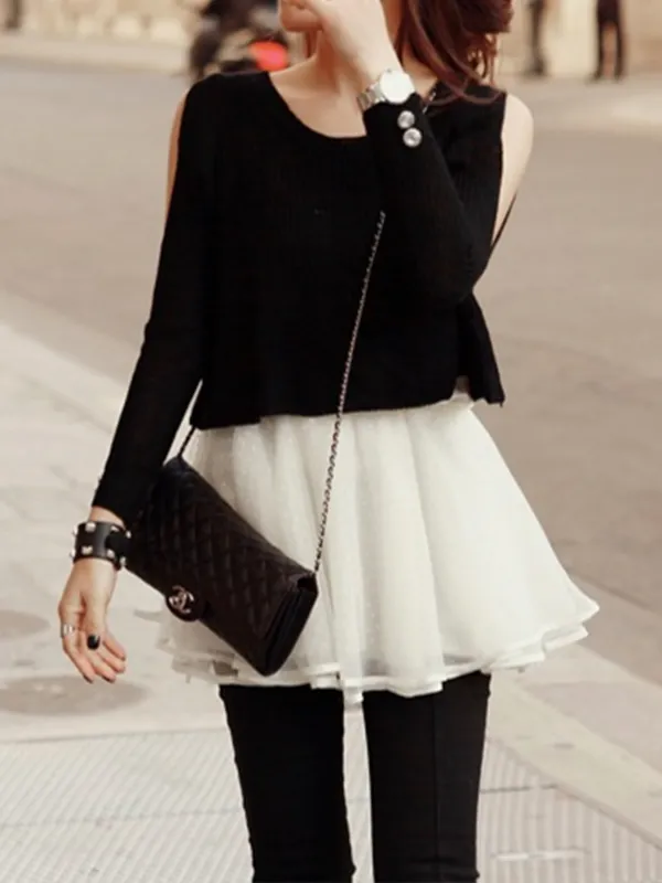 cutout sweater and puffy skirt set
