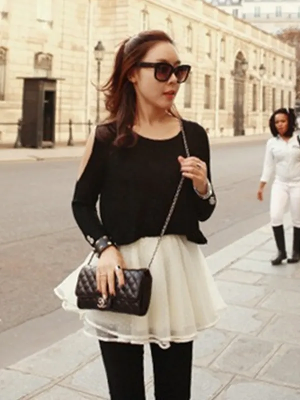 cutout sweater and puffy skirt set