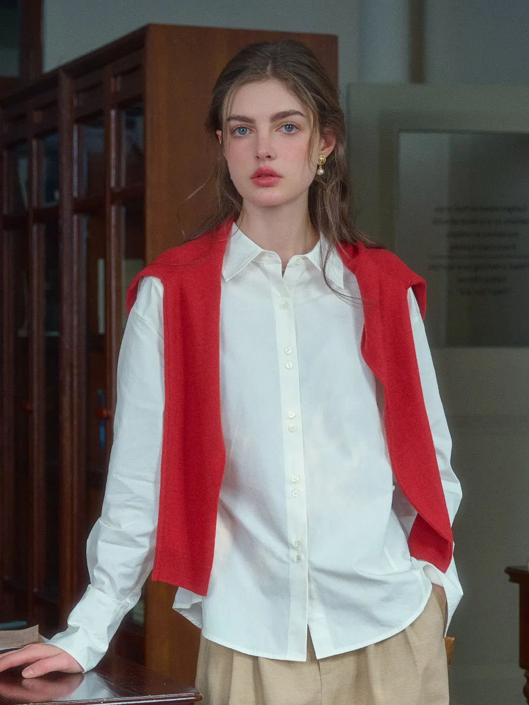 Daphne Simple Lapel Waist Blouse - Blue