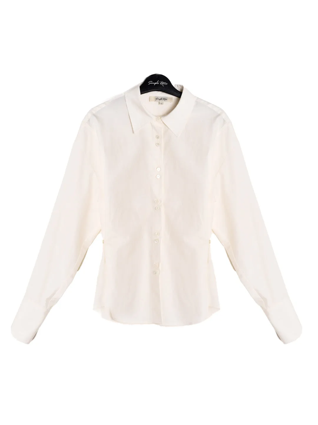 Daphne Simple Lapel Waist Blouse - Blue
