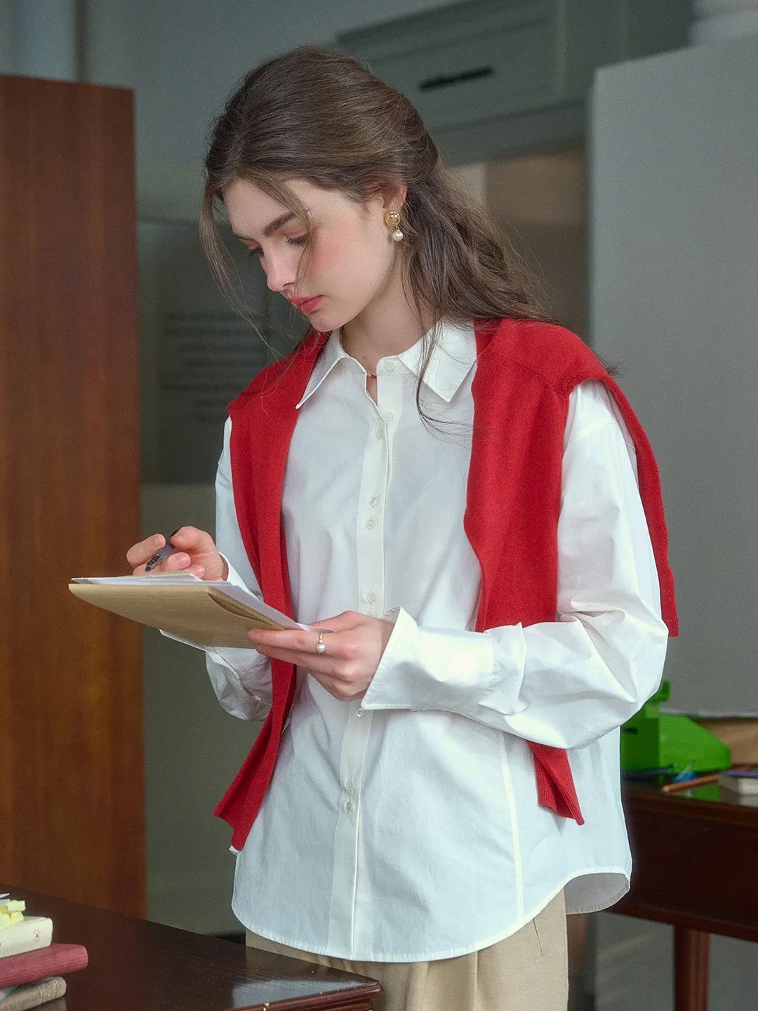 Daphne Simple Lapel Waist Blouse - Blue