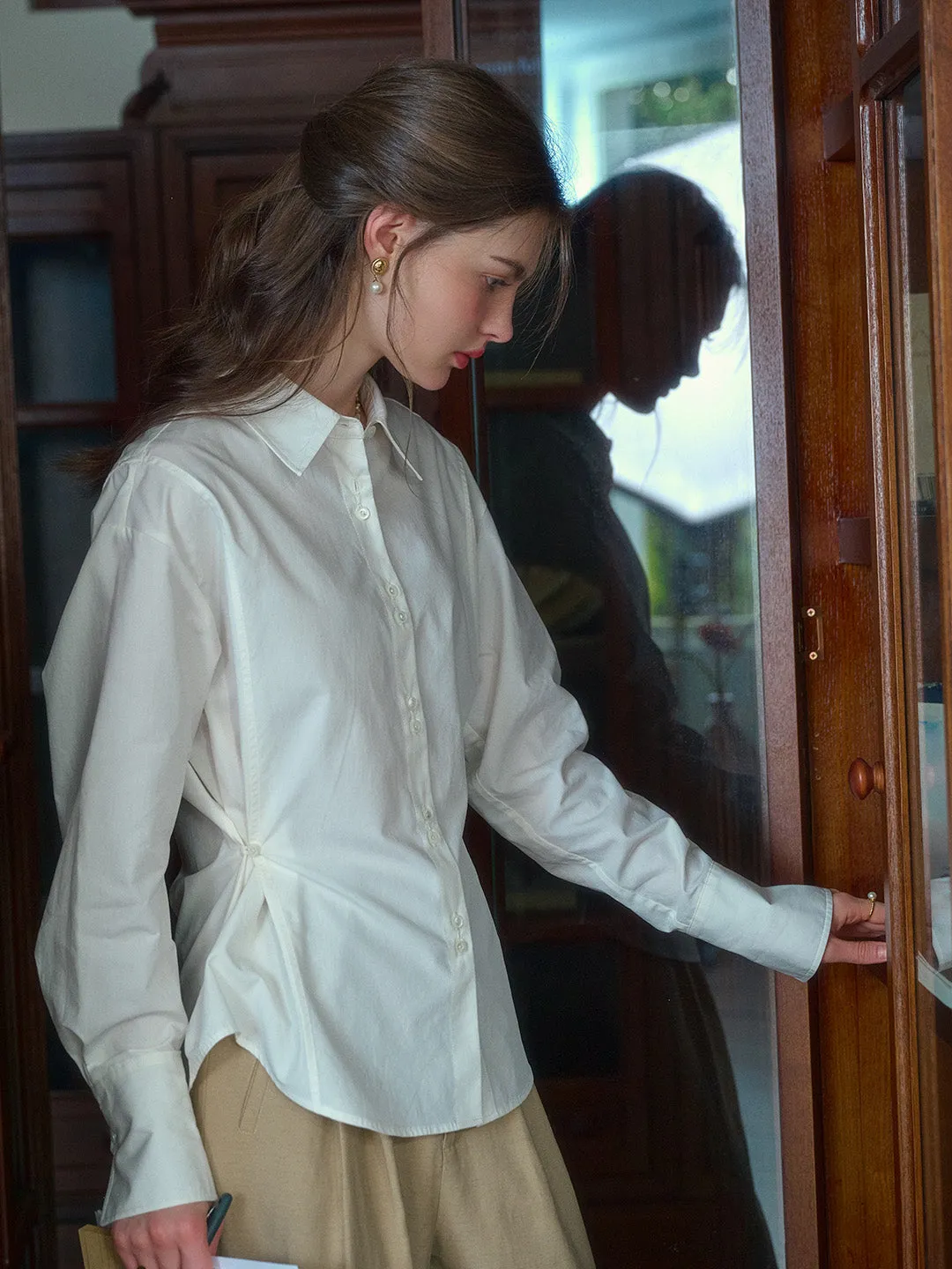 Daphne Simple Lapel Waist Blouse - Blue