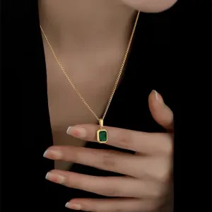 Elegant Retro Square Green Zircon Pendant Necklace